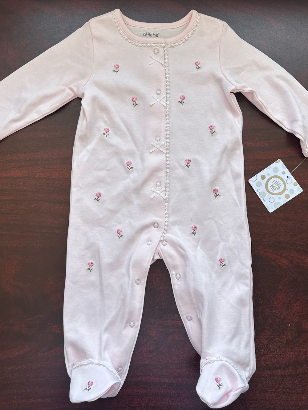 Little Me Pale Pink Floral Footed One-Piece